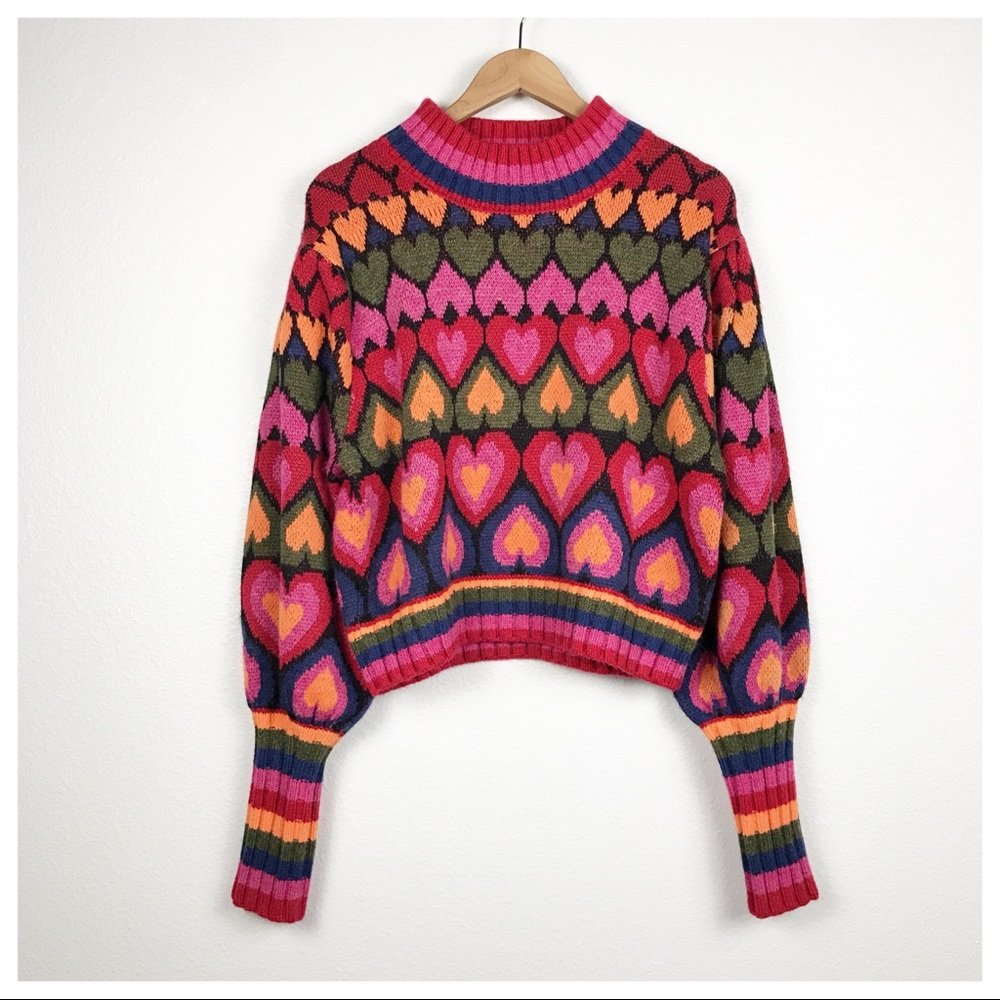 Farm Rio Full of Hearts Mock Neck Sweater Size Large - Picture 5 of 12